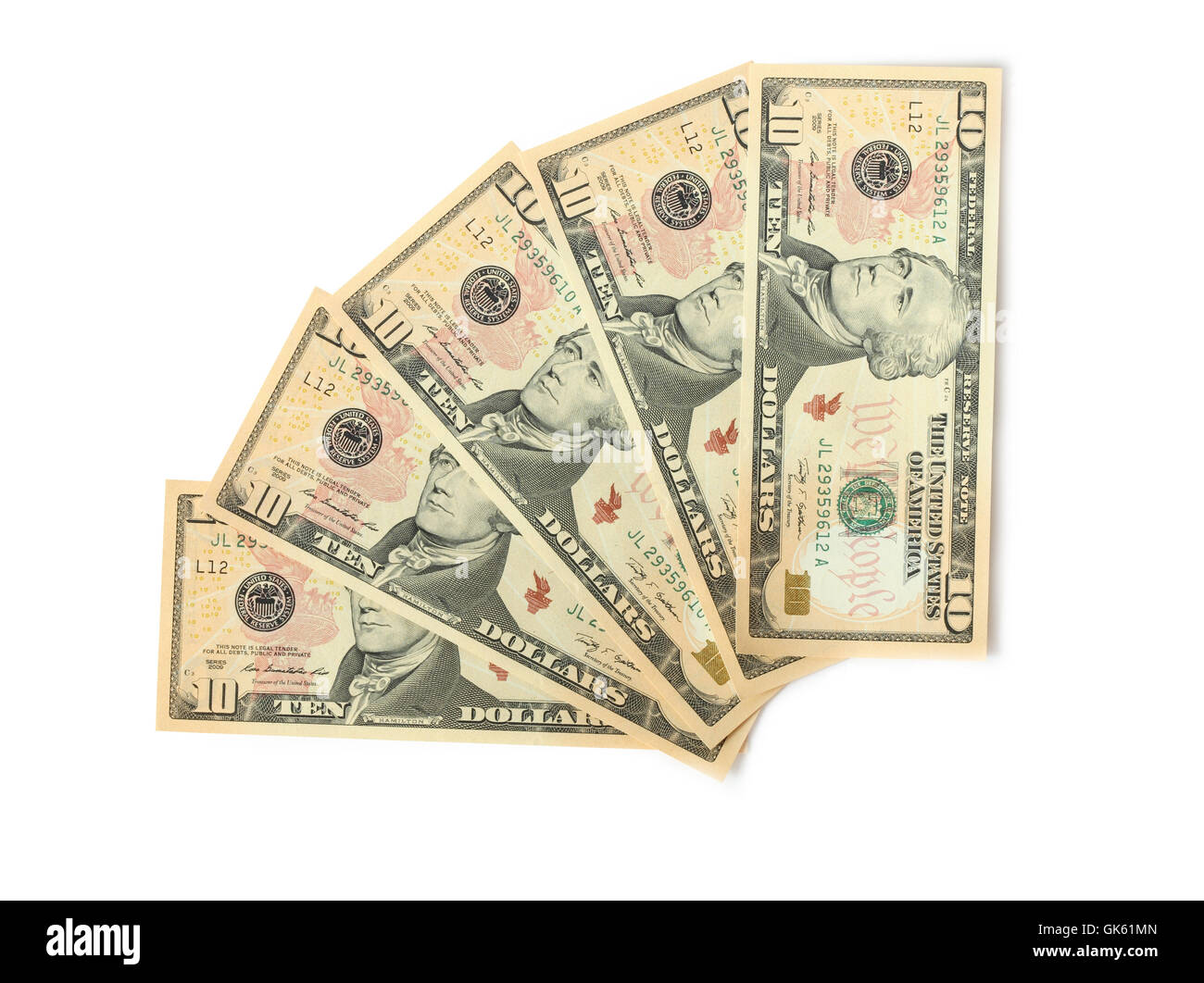 Fünfzig Dollar auf weiß Stockfoto