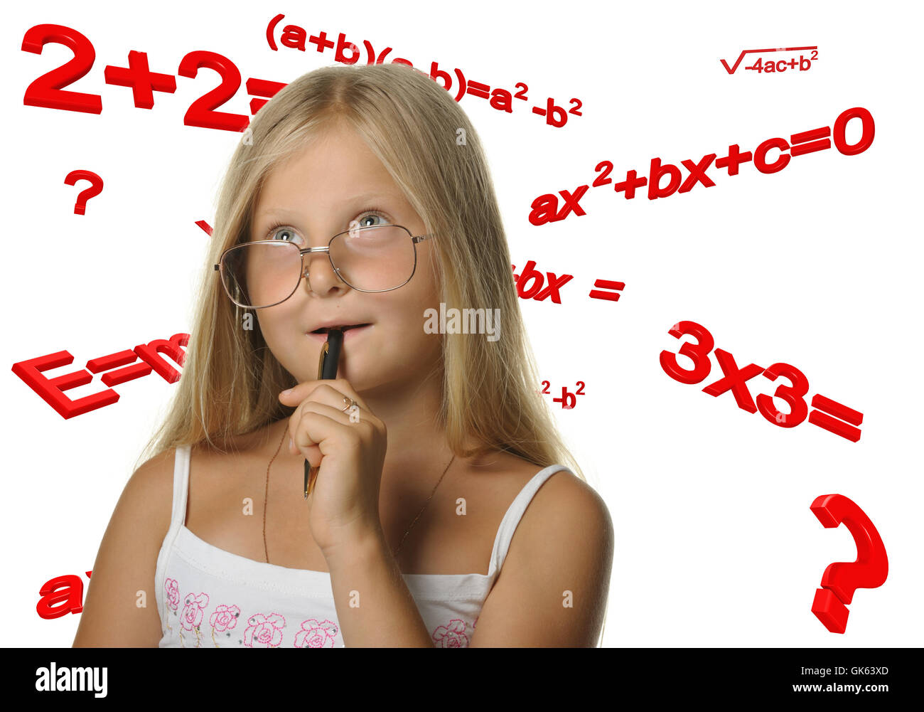 Das Mädchen und mathematische Formeln Stockfoto