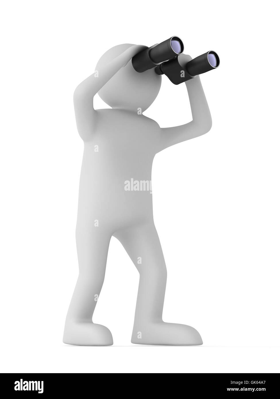 Mann mit Feldstecher auf weißem Hintergrund. Isolierte 3D-Bild Stockfoto