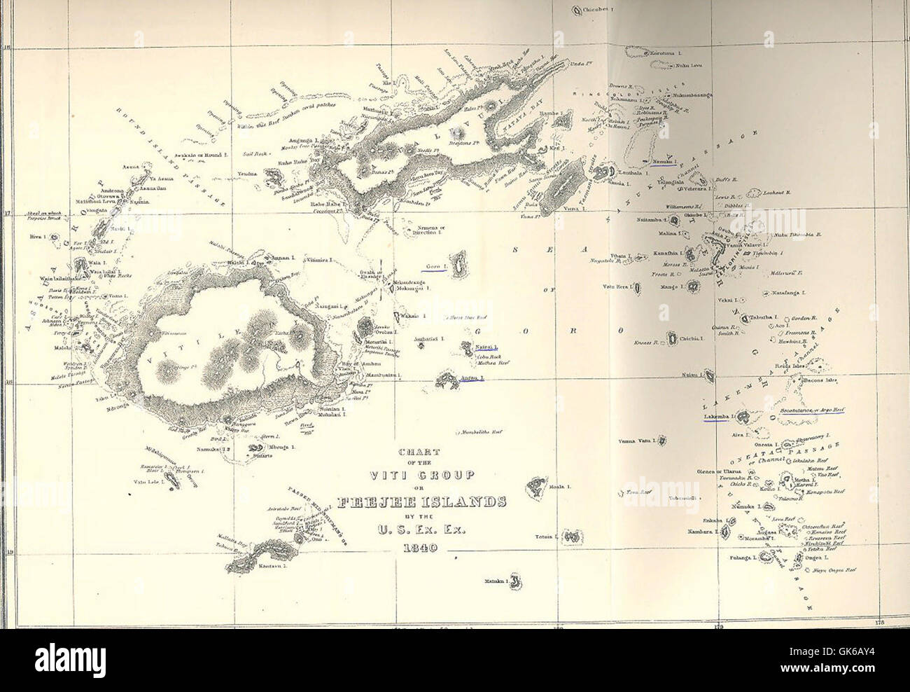 53029 Diagramm der Viti-Gruppe oder der Feejee-Inseln durch die U S Ex Ex 1840 Stockfoto