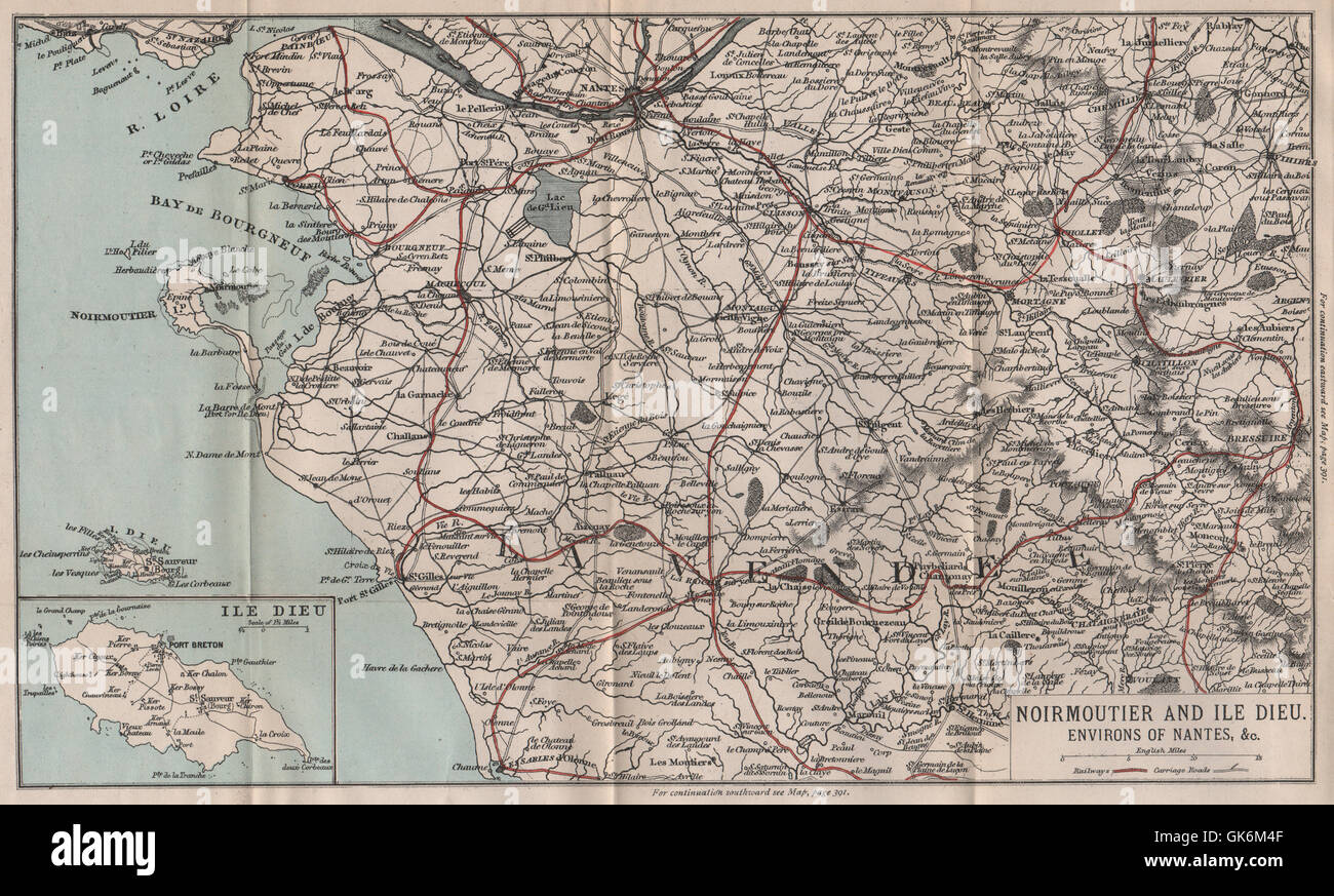 NOIRMOUTIER & ÎLE DIEU. Nantes. Vendée, 1885 Antike Landkarte Stockfoto