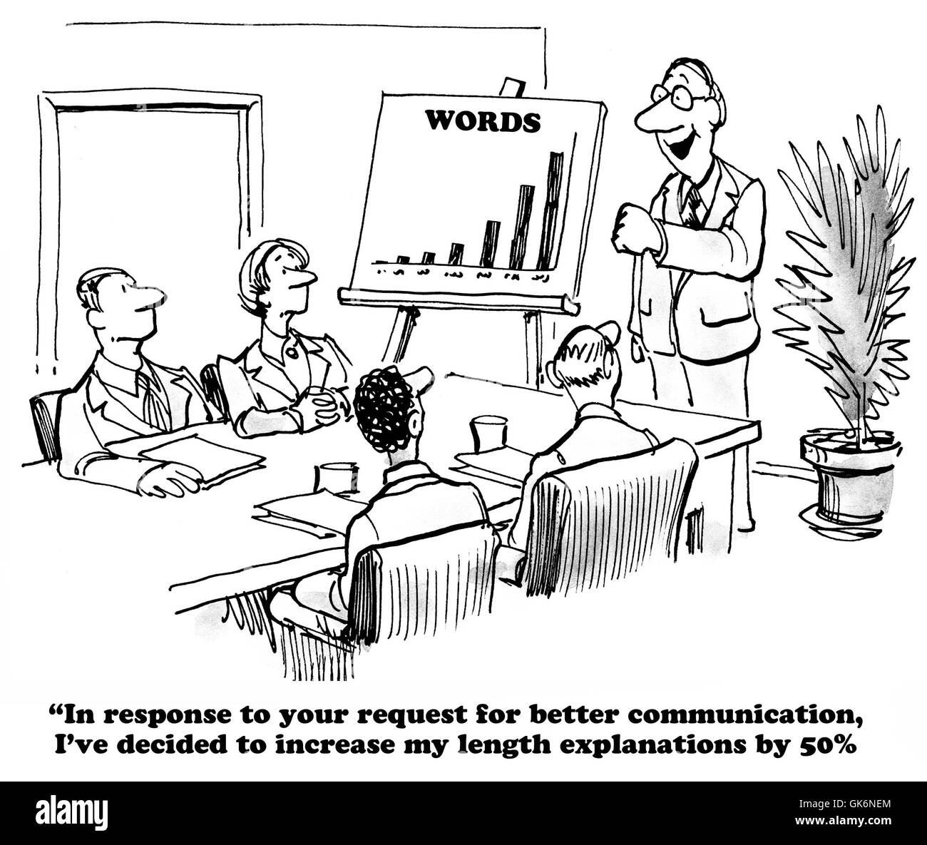 Geschäftliche Cartoon über zusätzliche Erklärung in einer Mitteilung. Stockfoto