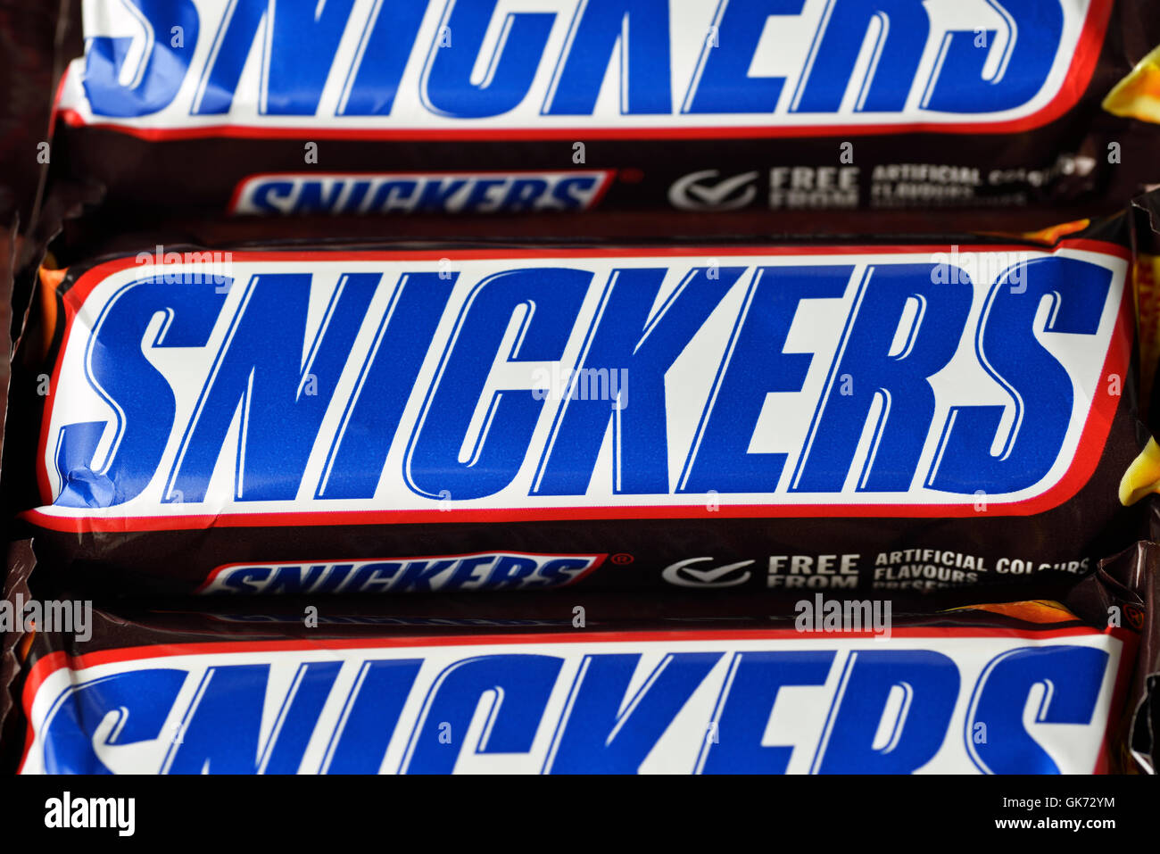 Snickers-Riegel, Nahaufnahme Stockfoto