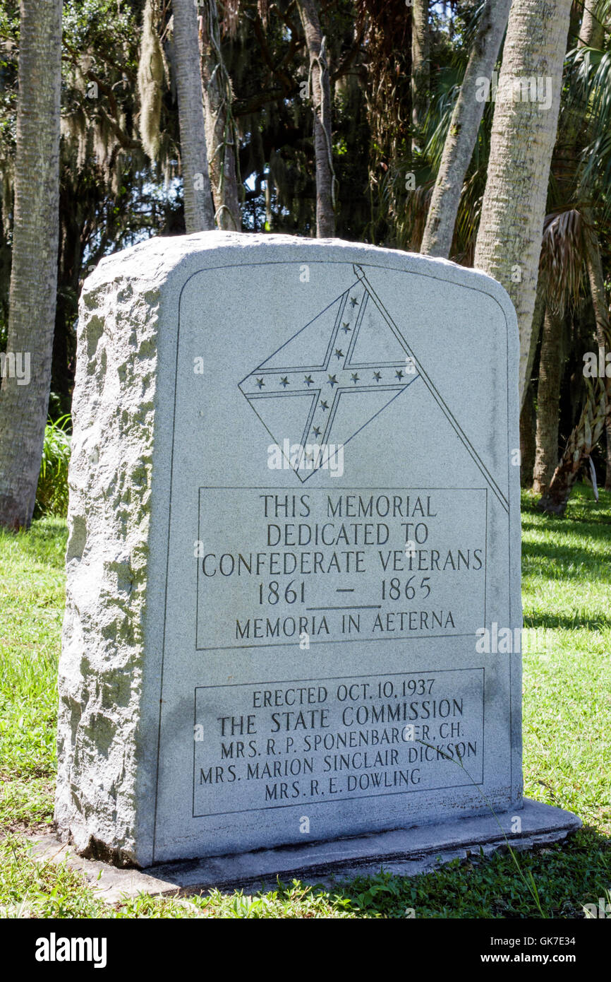 Florida Ellenton, Gamble Plantation historischer State Park, Confederate Veterans Memorial, Granitmarker, Geschichte, amerikanischer Bürgerkrieg, Süden, Dixie-Flagge, FL1606 Stockfoto