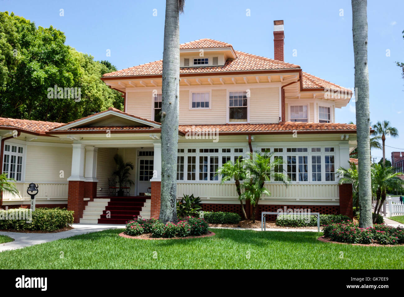 Florida, Süd, Palmetto, Palmetto River Waterside Bed and Breakfast, historisches Haus, Wahrzeichen, 1913, Gästehaus, außen, Garten, Meer Waterrs Katalog Startseite, Kit Stockfoto