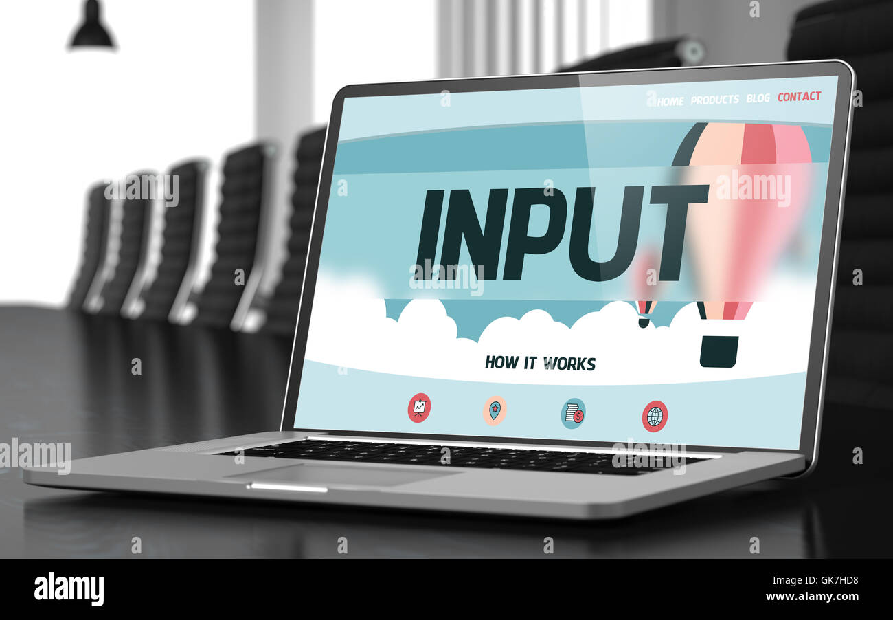 Eingabe auf Laptop im Tagungsraum. Stockfoto