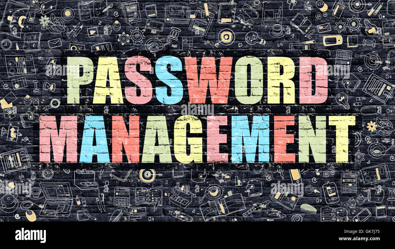 Passwort-Management-Konzept. Multicolor auf dunklen Brickwall. Stockfoto