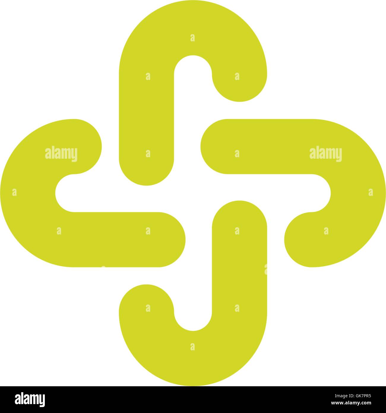 Isolierte Grün Abstrakt Kreuz Vektor-Logo. Skizzierten Pluszeichen. Medizinische-Symbol. Dekoratives Element. Stock Vektor