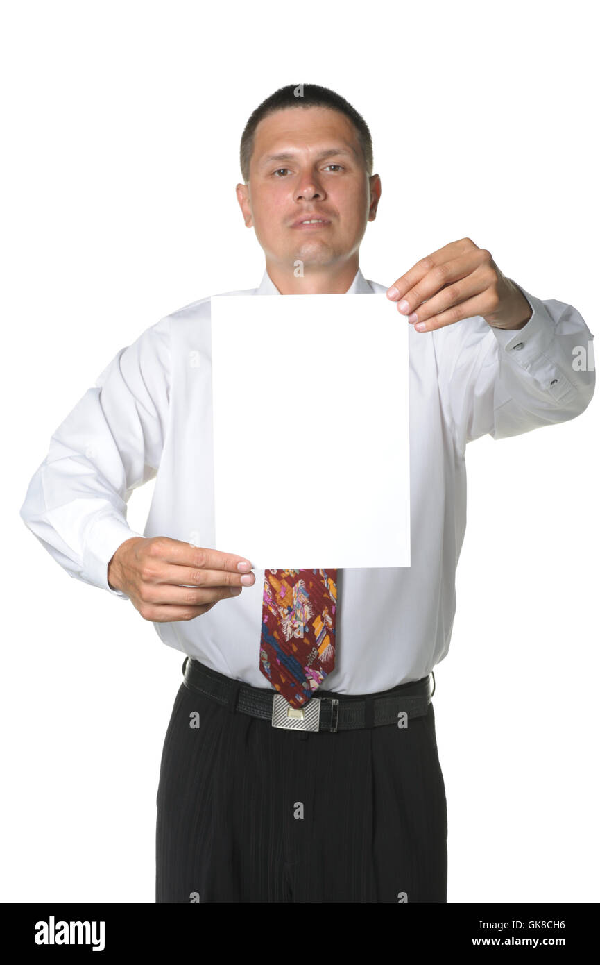 Der Geschäftsmann mit dem leeren Formular ein Papier Stockfoto