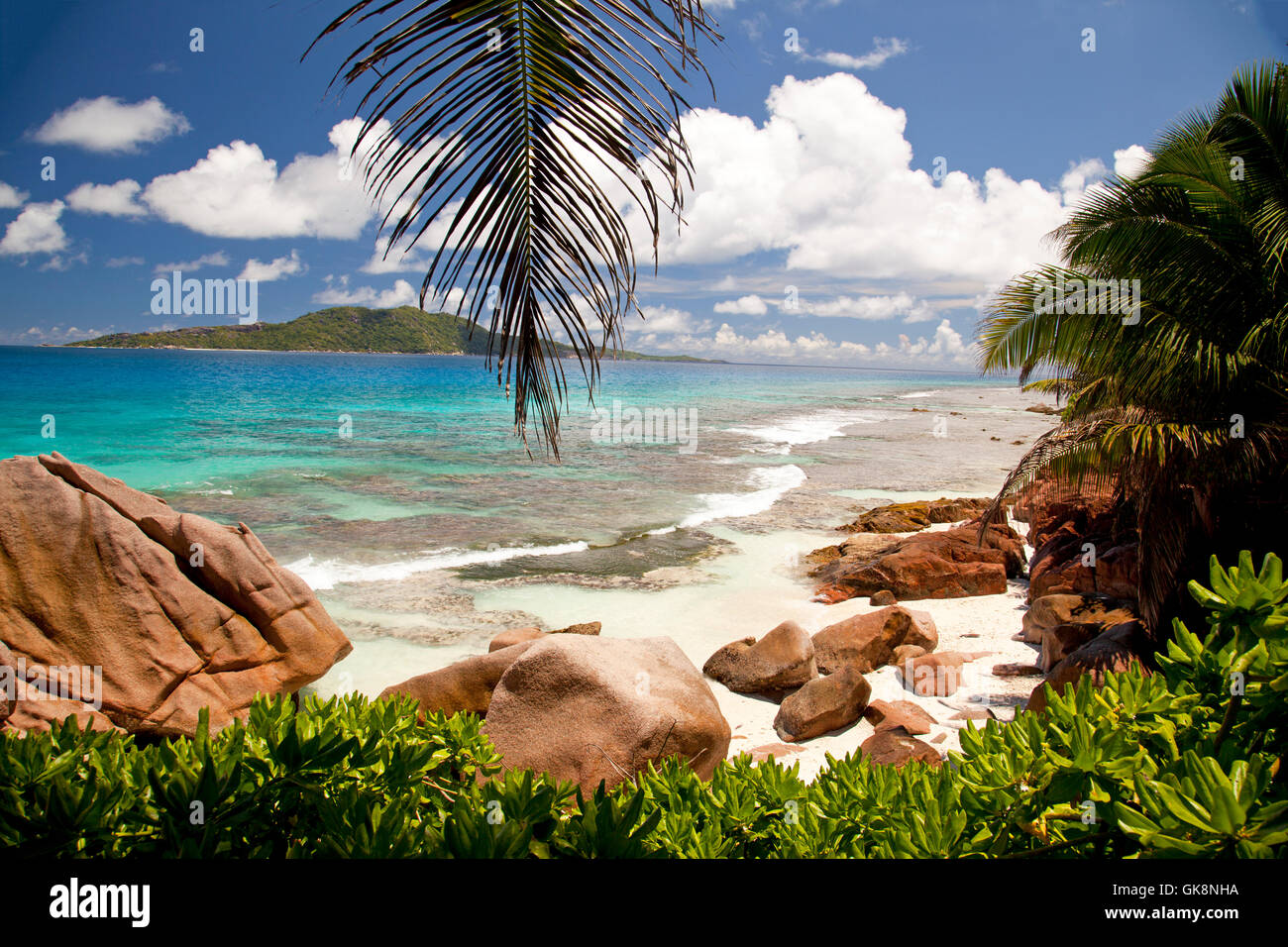 Traumstrand auf den Seychellen Stockfoto
