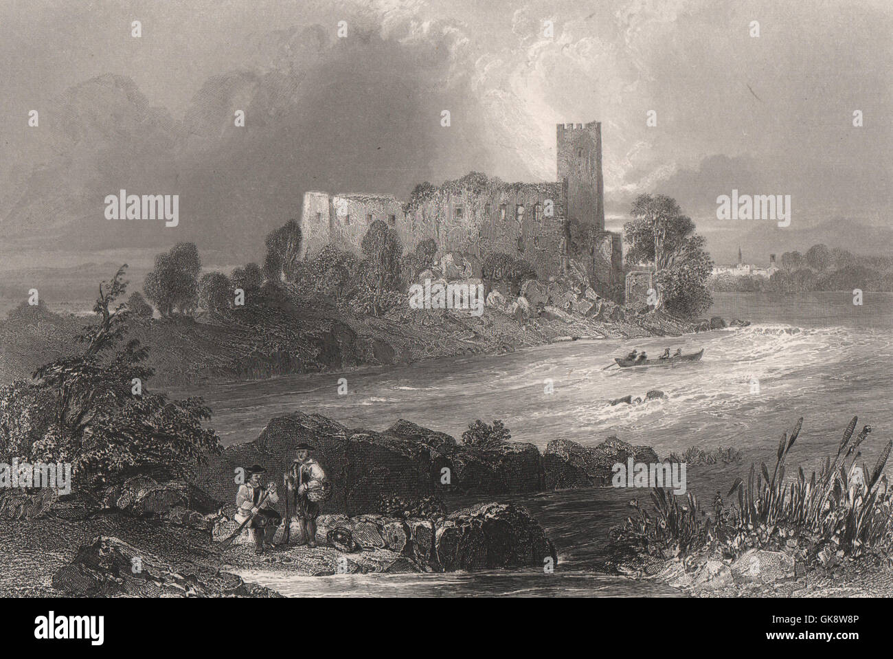 Burgruine Spielberg, Langenstein, Oberösterreich. Danube Donau. BARTLETT, 1840 Stockfoto