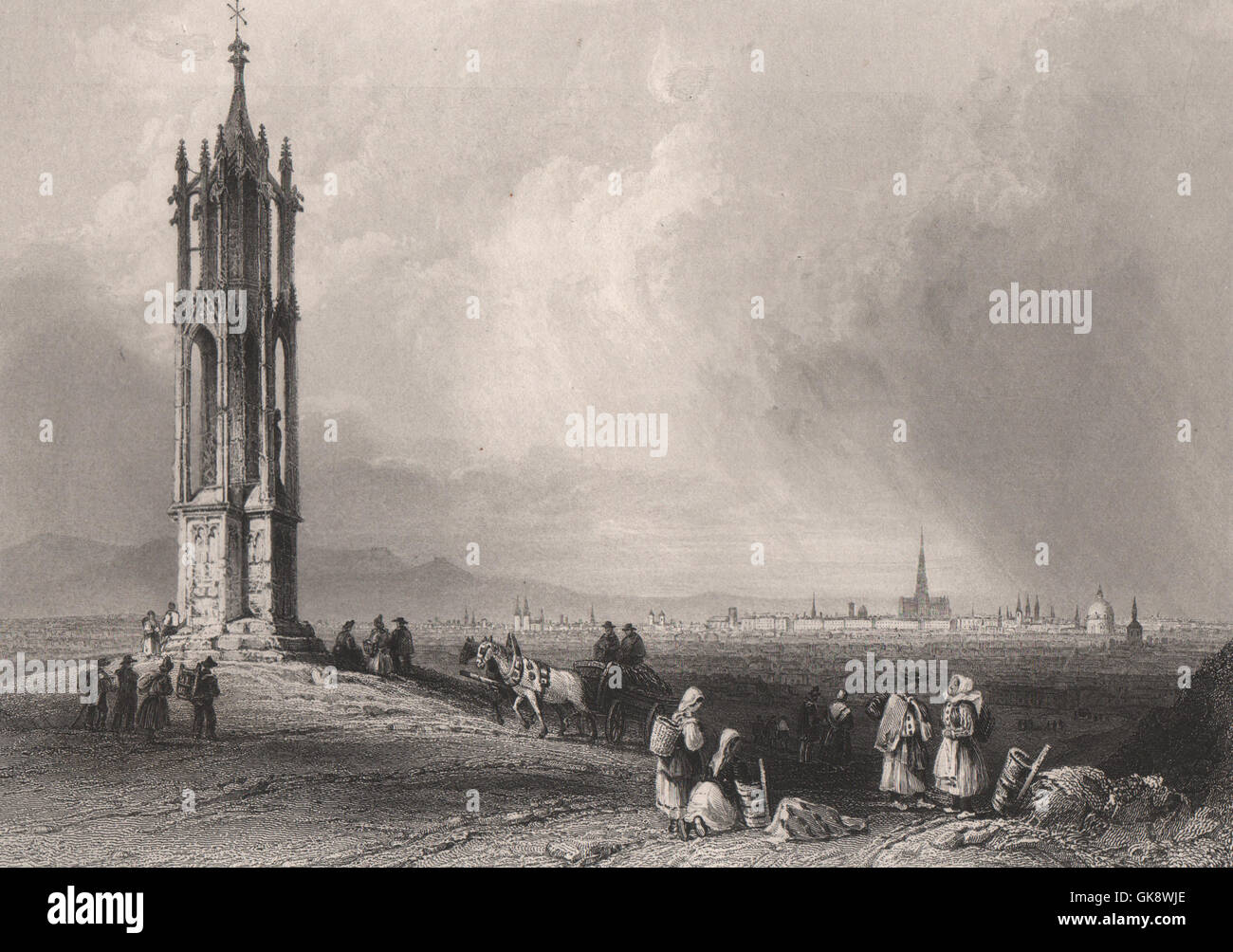 Wien von der Spinnerin am Kreutz, Österreich. Wien Danube Donau. BARTLETT, 1840 Stockfoto
