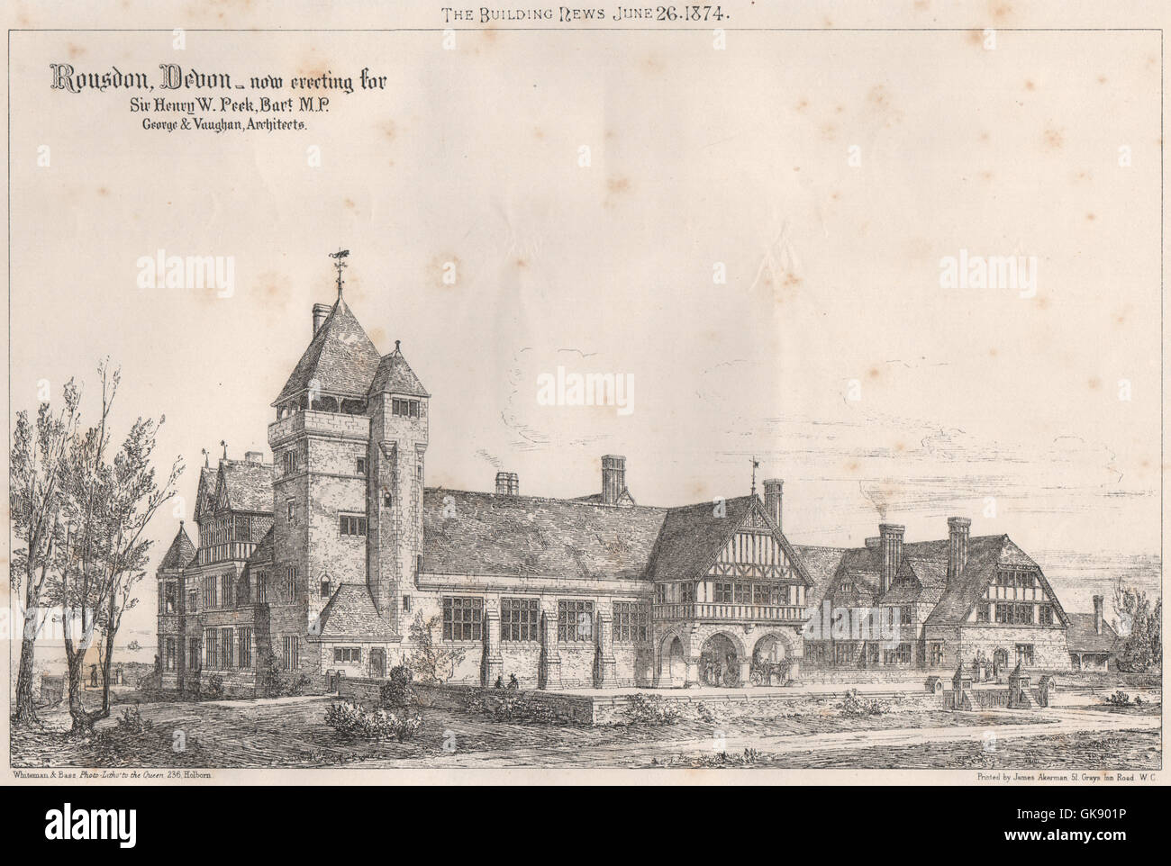 Rousdon, Devon - für Sir Henry W. Peek, MP; George & Vaughan Architekten, 1874 Stockfoto
