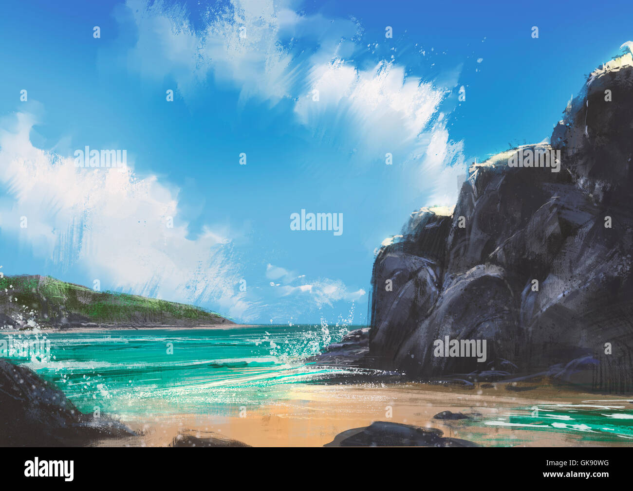 schöner Strand Sommer natürliche outdoor, Illustration, digitale Malerei Stockfoto