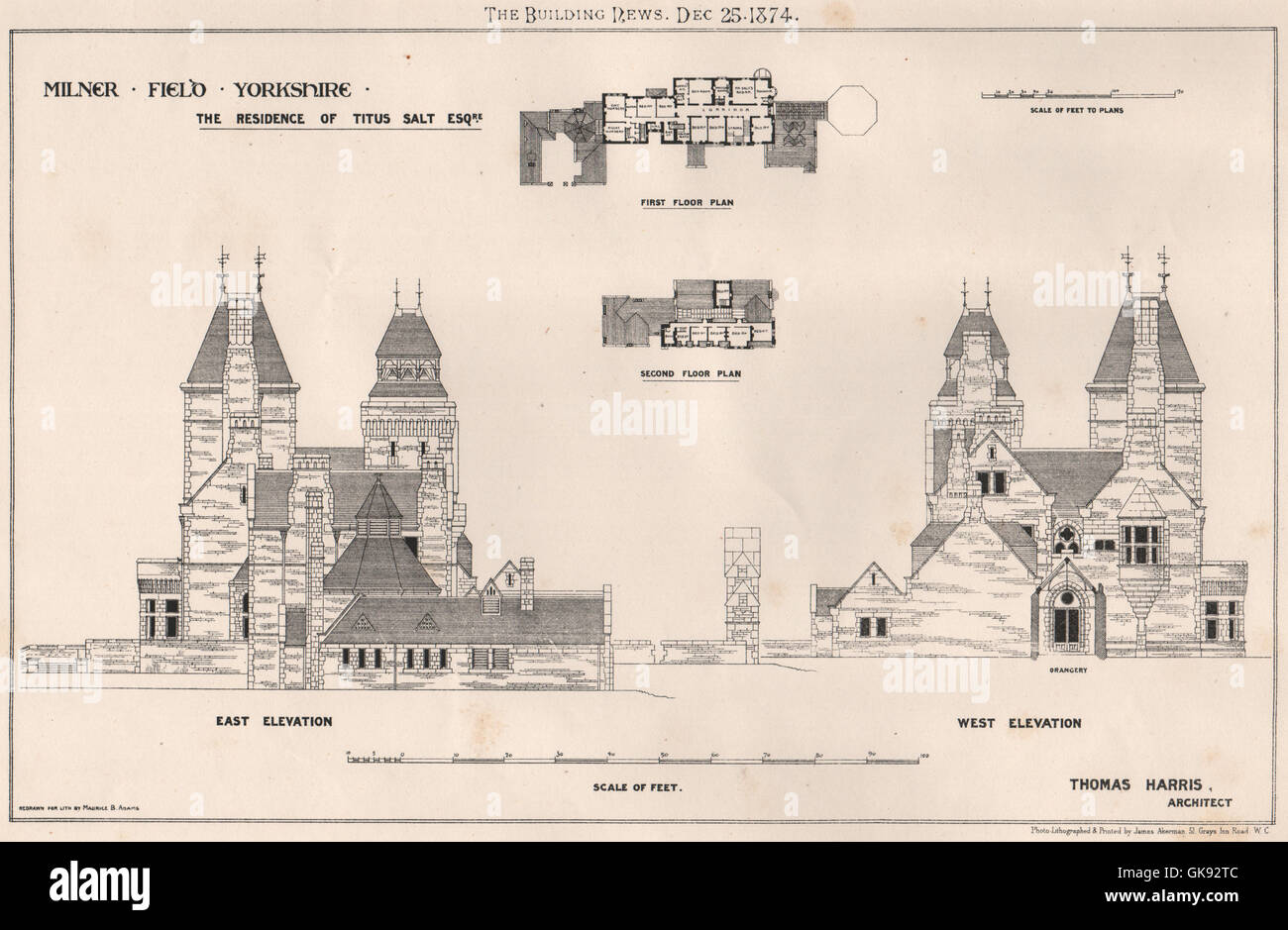 Milner Feld, Yorkshire; Titus Salt Residenz; Thomas Harris Architekten, 1874 Stockfoto