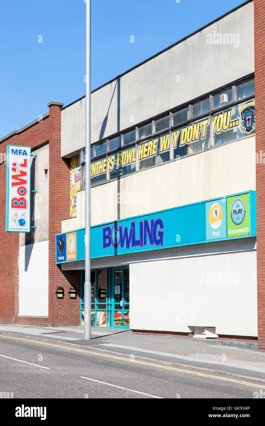 Tenpin Bowling-Center an der MFA Schüssel, Nottingham, England, UK Stockfoto