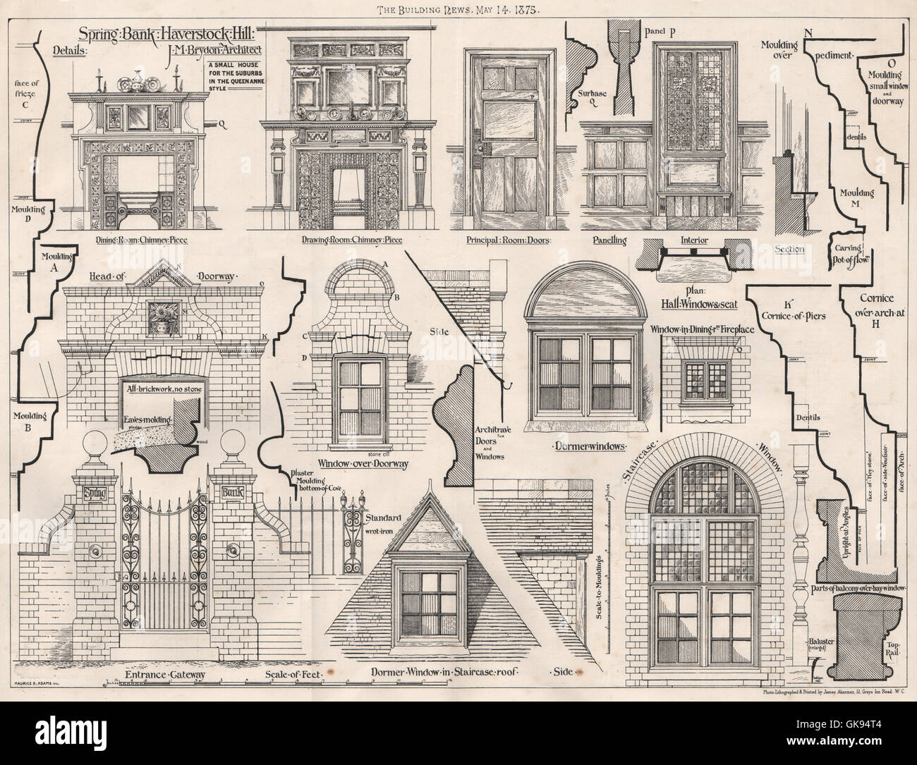 Frühling Bank, Haverstock Hill; J.m. Brydon, Architekt. London, alte print 1875 Stockfoto