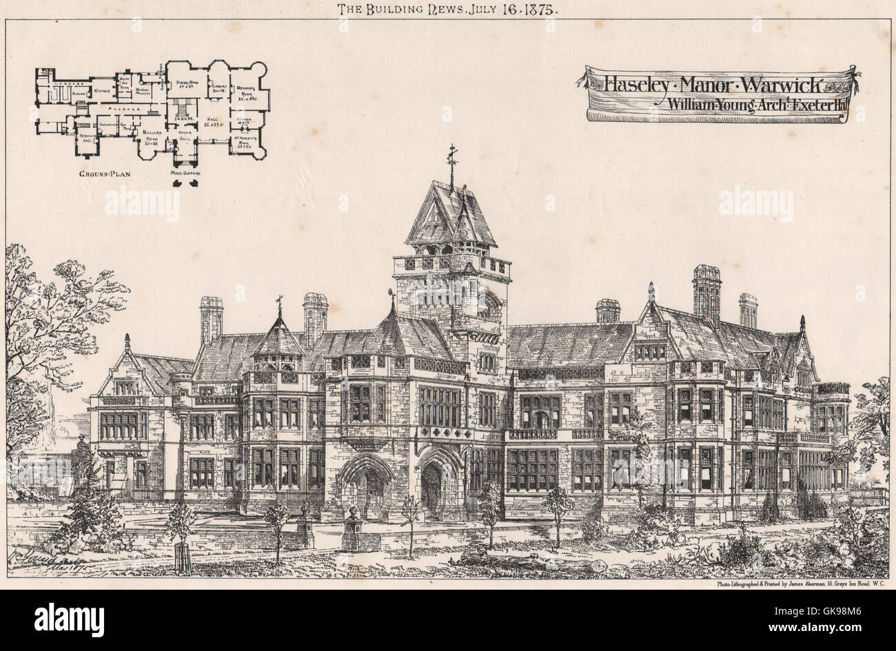 Hasely Manor, Warwick; William Young Architekt, Exeter Hall. Warwickshire, 1875 Stockfoto