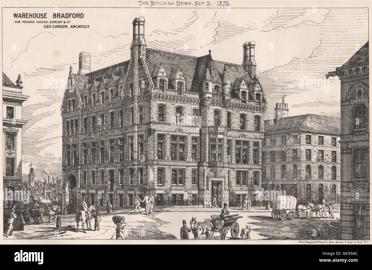 Lager, Bradford für Haugh, Dunlop & Co; Geo Corson Archt. Yorkshire, 1875 Stockfoto