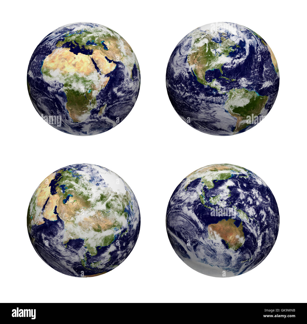 isolierte vier Globus Stockfoto