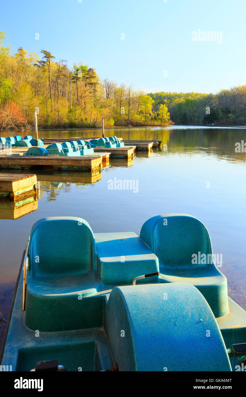 Sonnenuntergang, Bootsanlegestelle, Pennyrile Forest Resort Staatspark, Kentucky, USA Stockfoto