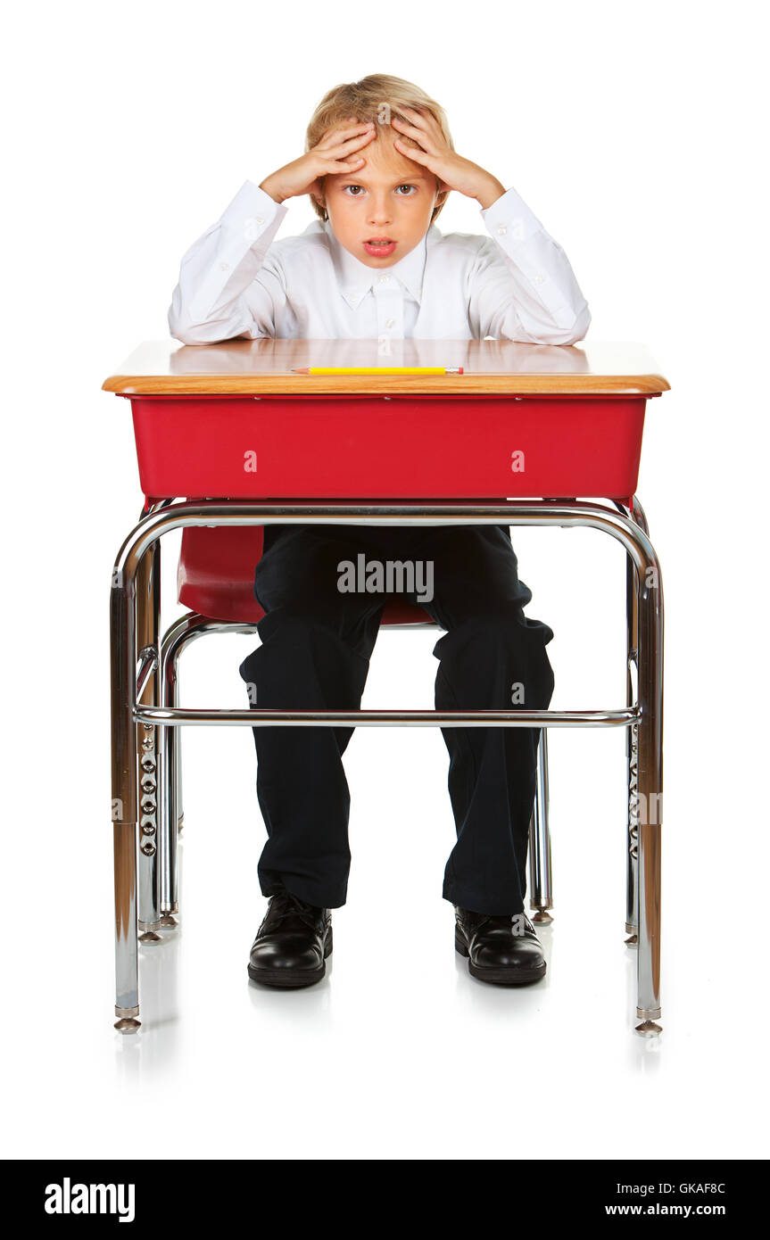 Isoliert auf weiße Serie eines Kindes im Student einheitliche Kleidung. Stockfoto