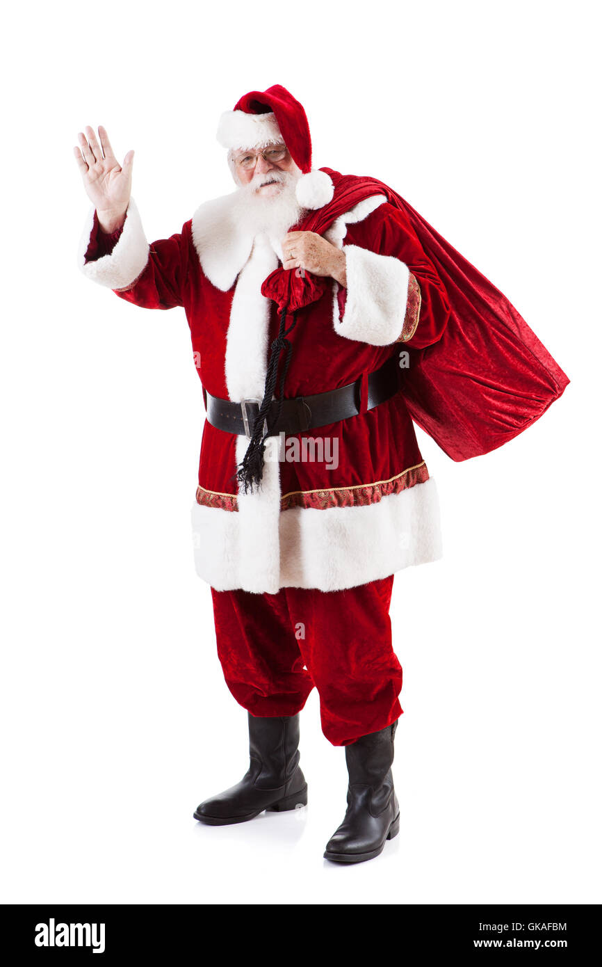 Traditionellen Stil authentisch Weihnachtsmann mit echten Bart und handgefertigten Anzug.  Isoliert auf weiss zu Weihnachten. Stockfoto