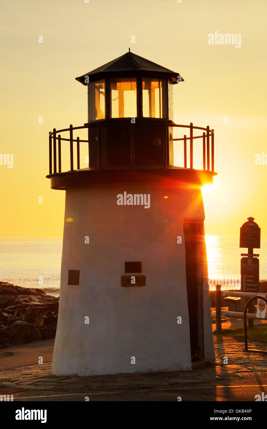 Sunrise, Marginal Way Leuchtturm, Marginal Weg, Ogunquit, Maine, USA Stockfoto