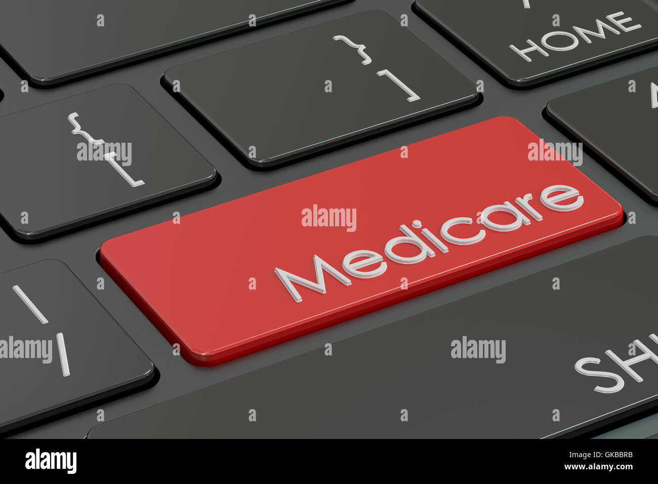 Medicare-Taste, rote Hotkey auf Tastatur 3D-Rendering Stockfoto