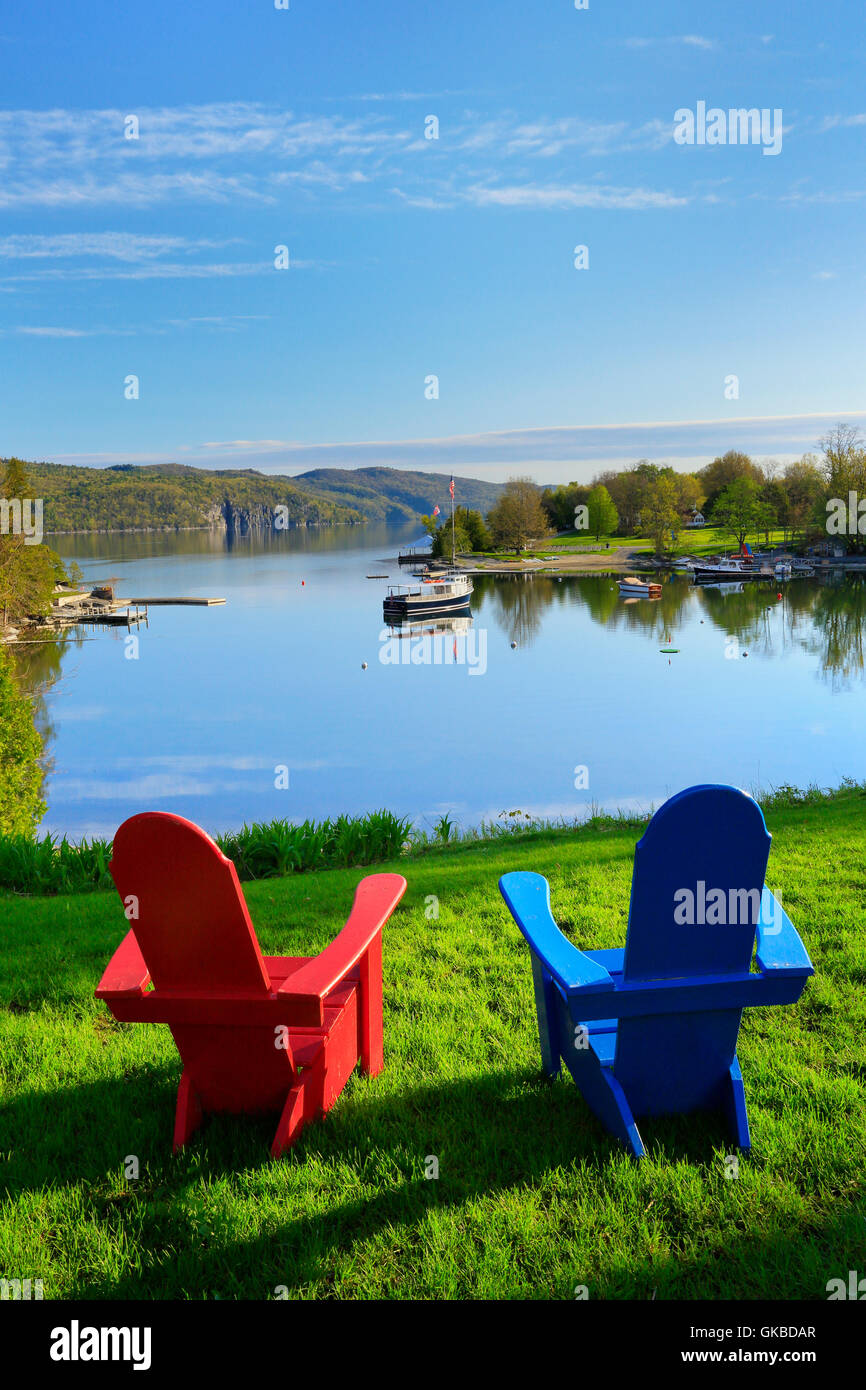 Basin Harbor Club, Blick auf Lake Champlain und den Adirondack Mountains, Vergennes, Vermont, USA Stockfoto