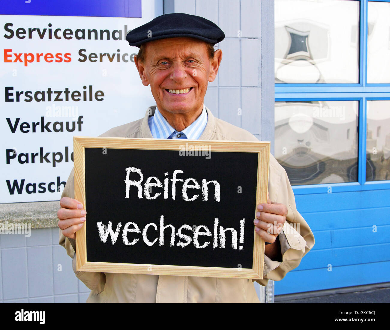 Wechseln Sie Reifen! Stockfoto