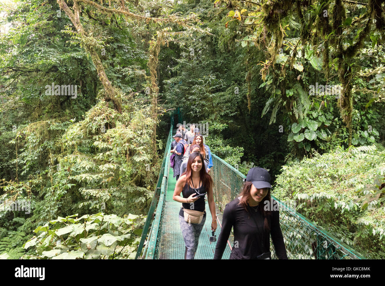 Die Menschen auf den Baldachin Brücken gehen, Monteverde Nebelwald Reservat, Costa Rica Mittelamerika Stockfoto