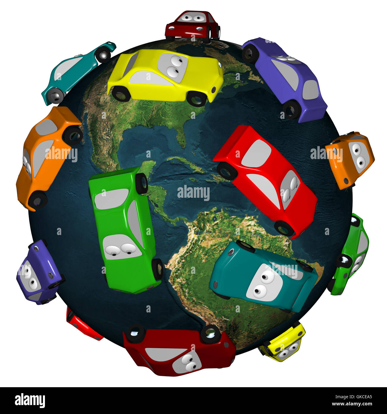 Autos fahren um die Erde Stockfoto