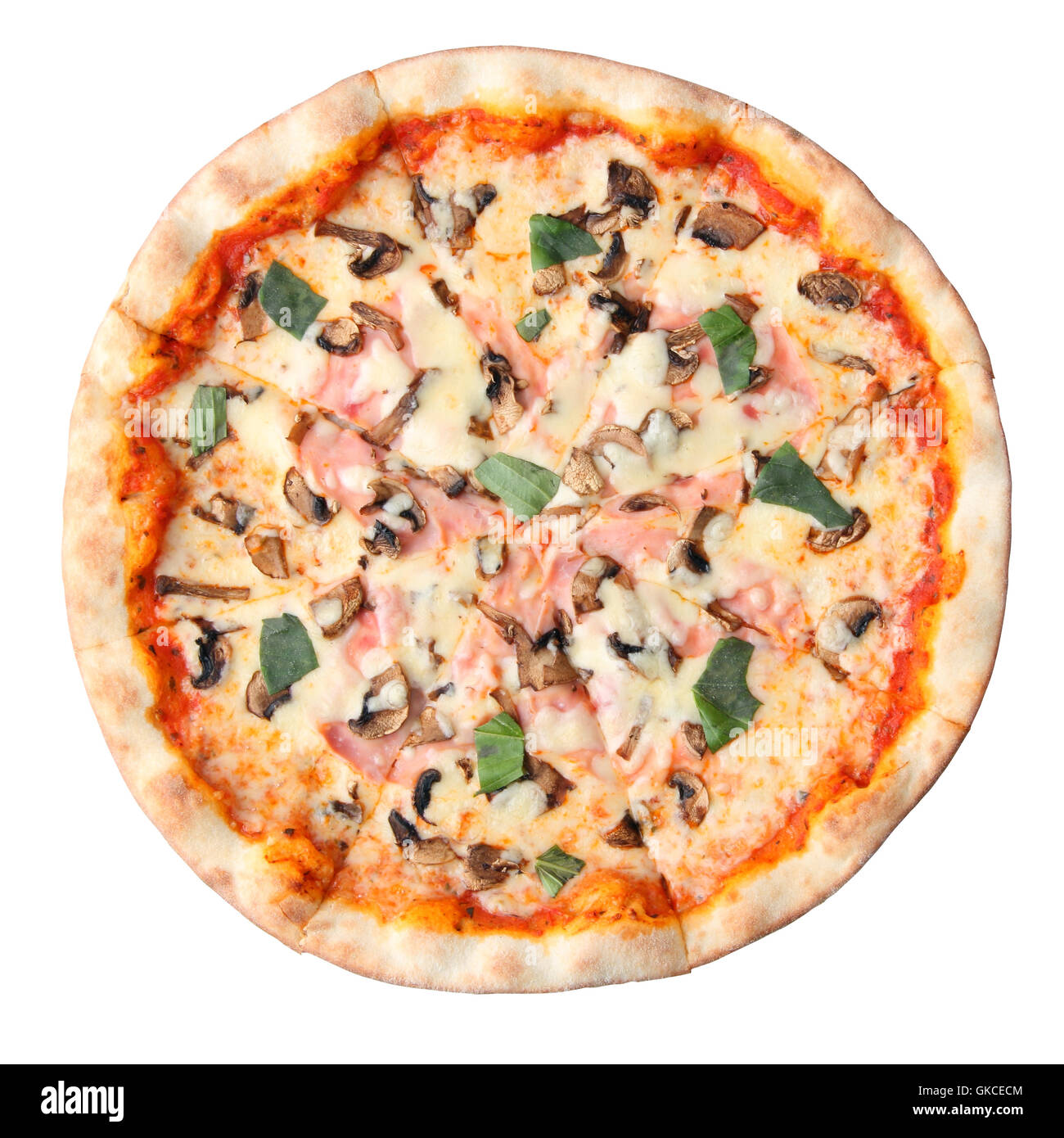 Pizza mit Champignons und Schinken Stockfoto