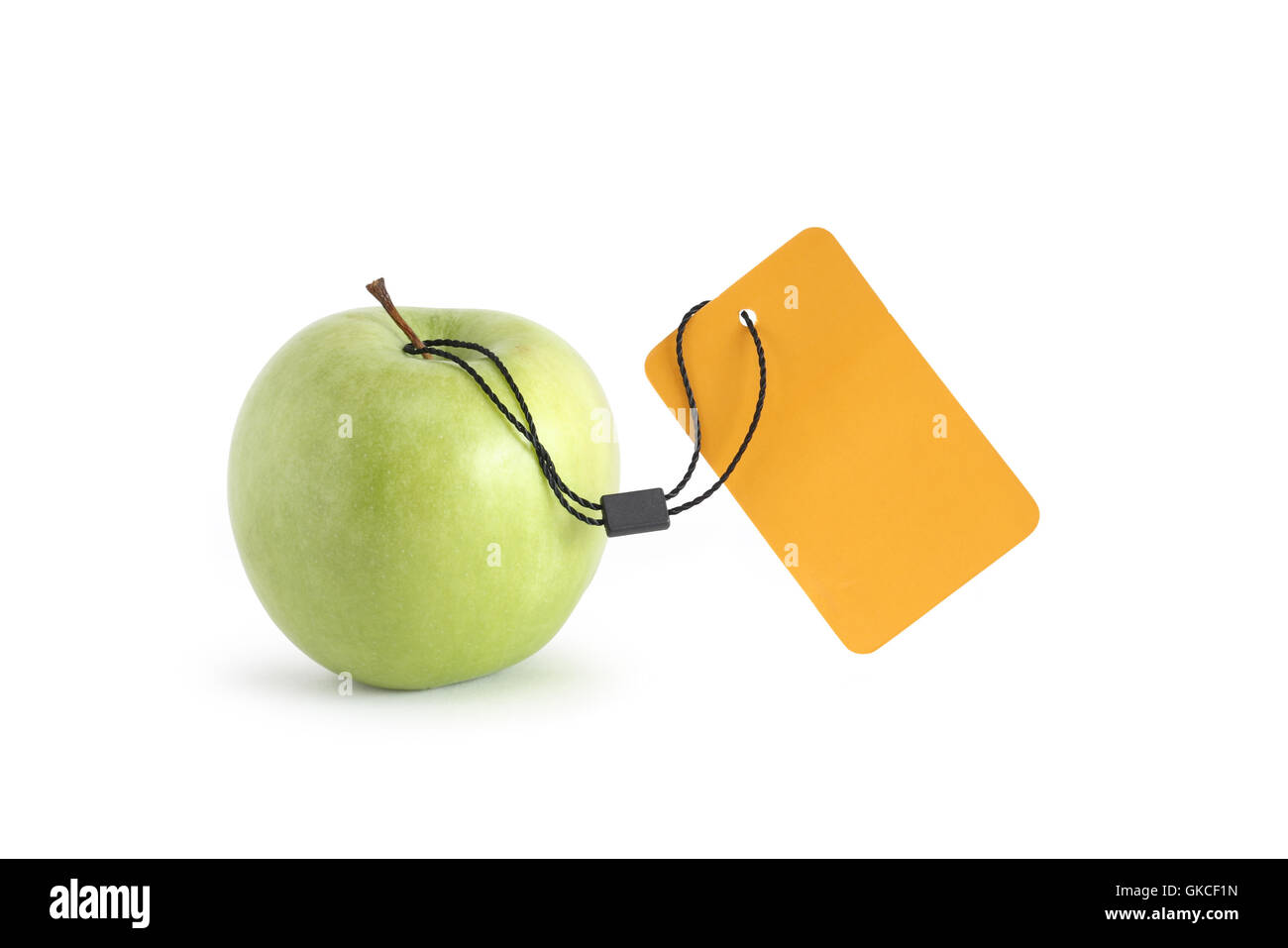 Apfel mit Preisschild Stockfoto
