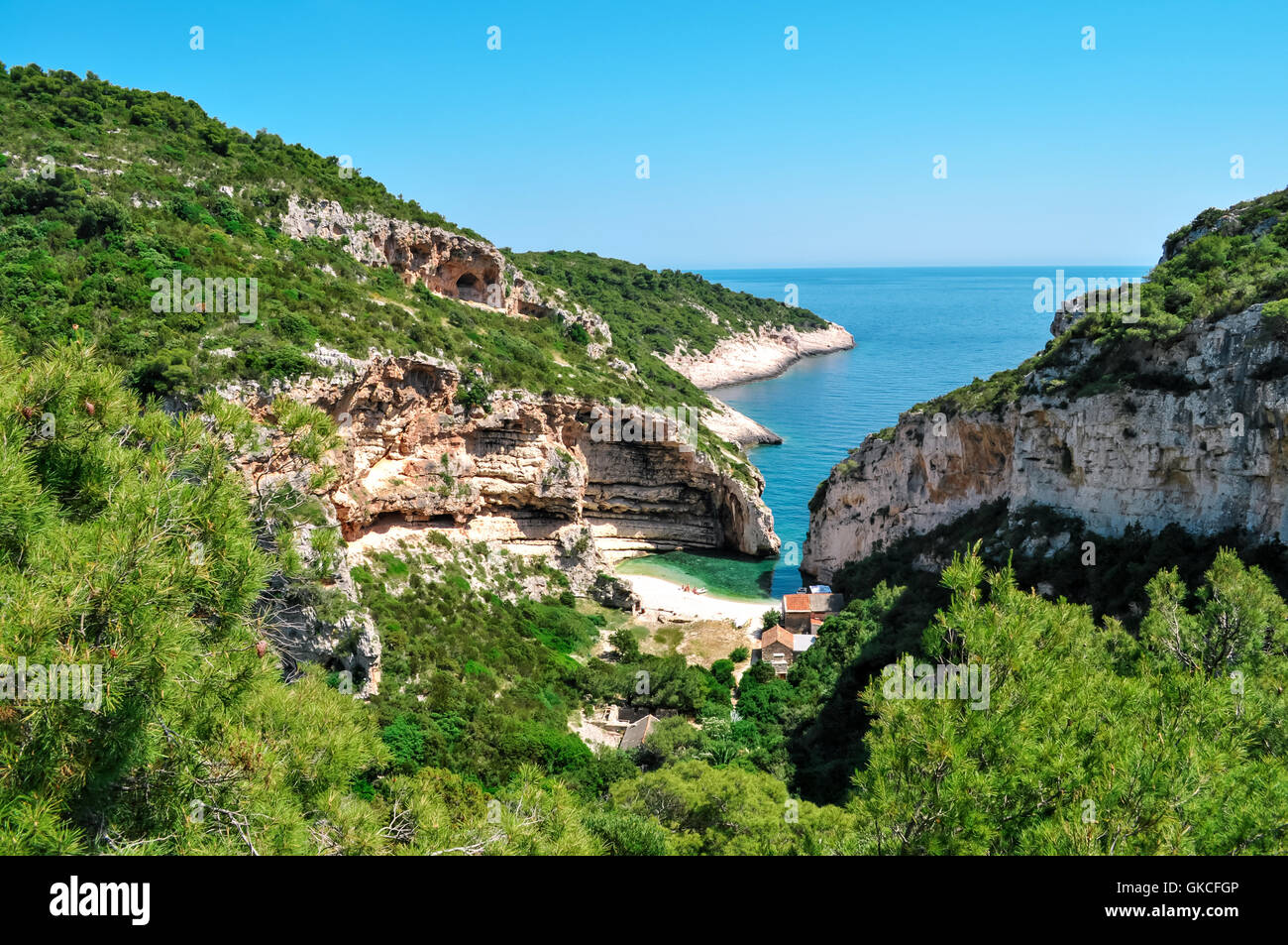 Blick auf Lagunenstrand von Bergen Insel Stockfoto