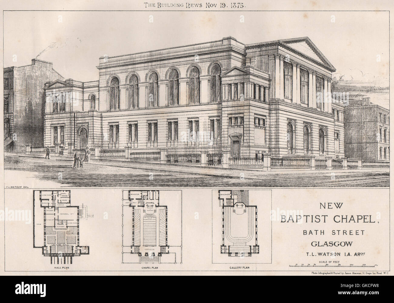 Neue Baptist Kapelle, Bath Street, Glasgow; T.l. Watson Architekt. Schottland, 1875 Stockfoto