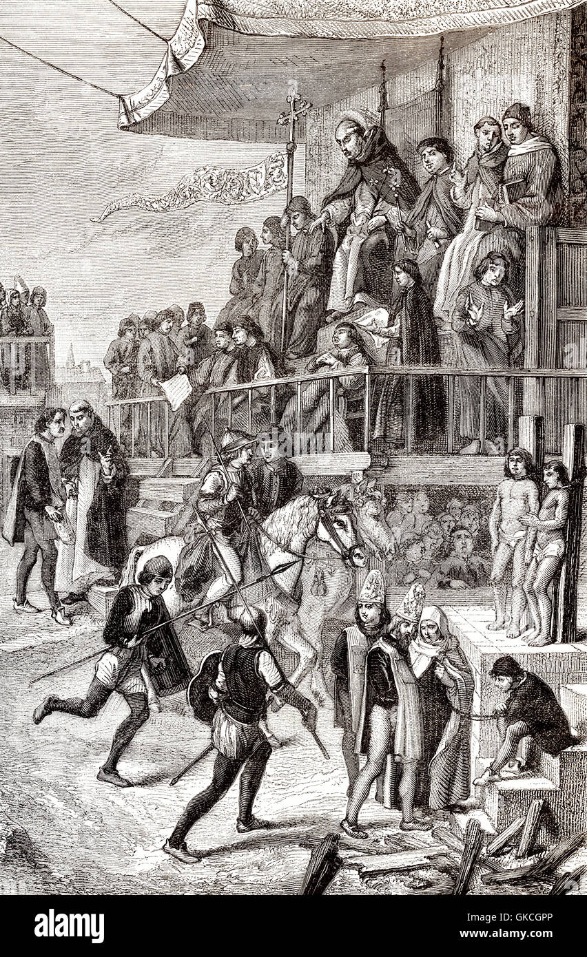 Eine Auto-da-Fé oder Auto-de-Fé, das Ritual der öffentlichen Buße von verurteilten Ketzer und Abtrünnige, spanische Inquisition, Sevilla, Spa Stockfoto