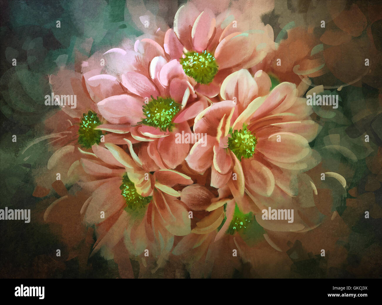 schöne Blumen, Farbe Blüte, Illustration, digitale Malerei Stockfoto