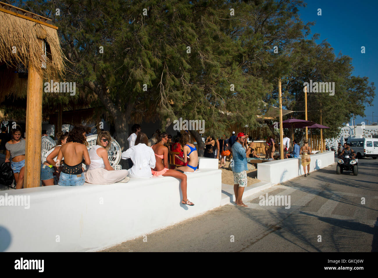 Jumeirah-Beach-Bar. Agia Anna, Paranga Beach, Mykonos Stockfoto