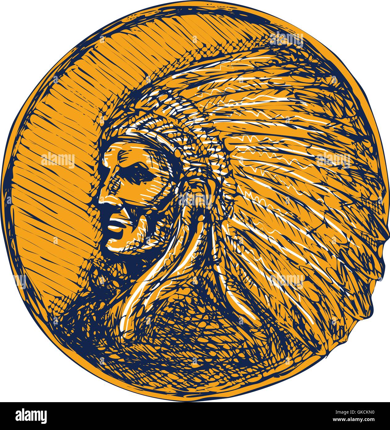 Native American Indian Chief Kopfschmuck Zeichnung Stock Vektor