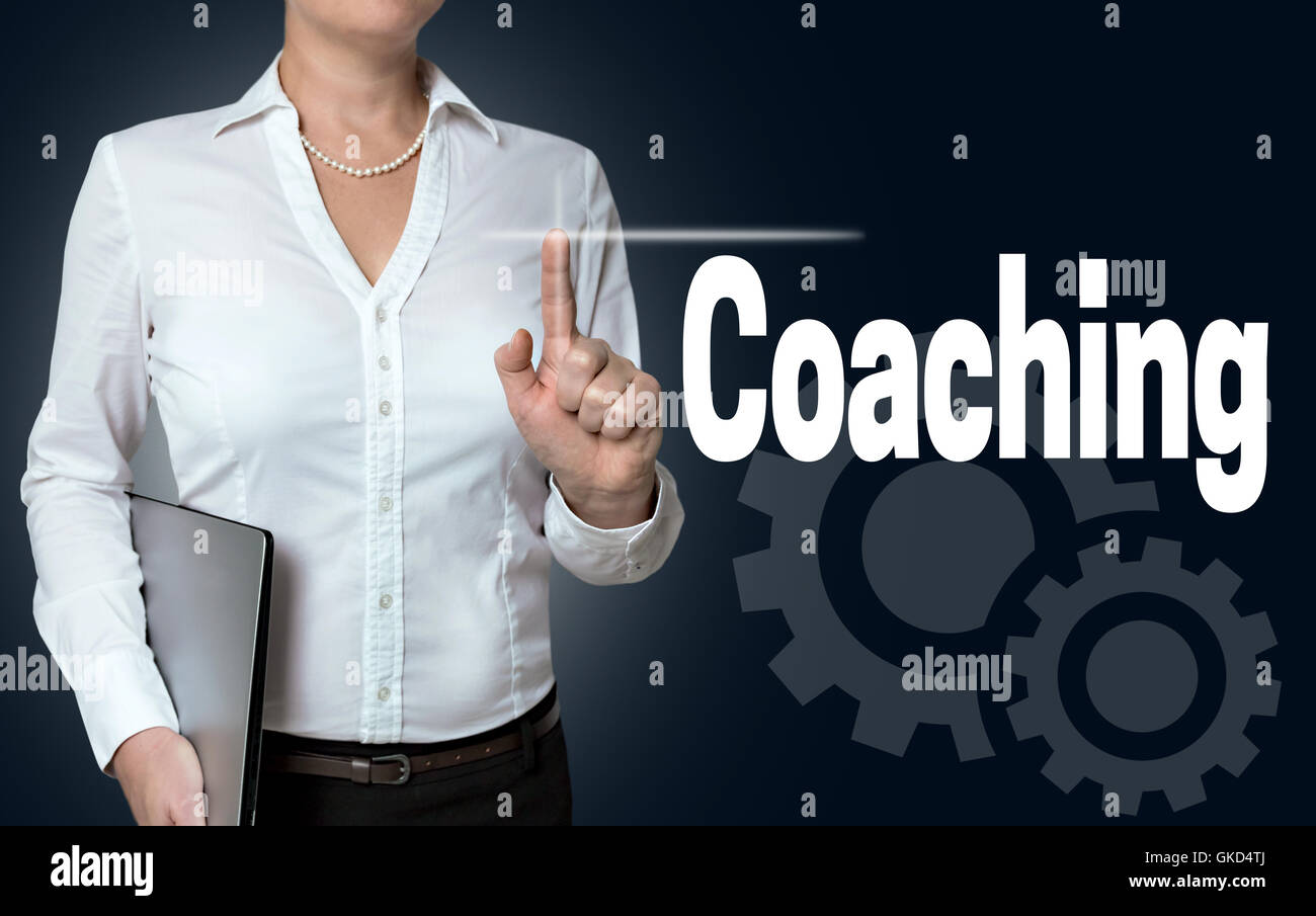 Coaching Touchscreen gesteuert Geschäftsfrau. Stockfoto