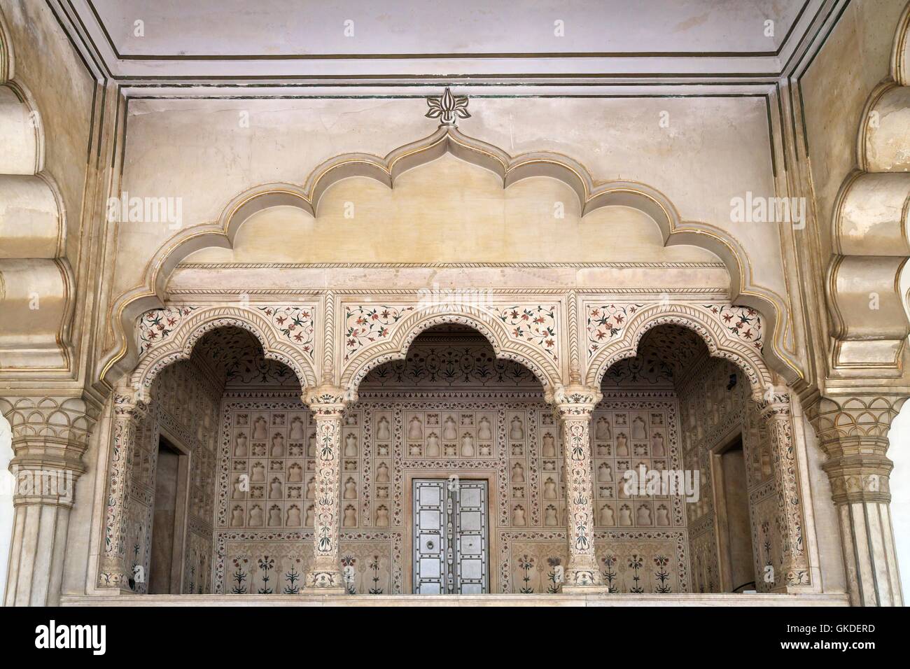 Emperor's Alkoven, Diwan-i-am, der Halle der öffentlichen Audienzen, Red Fort, Agra, UNESCO-Weltkulturerbe, Uttar Pradesh, Indien, Stockfoto