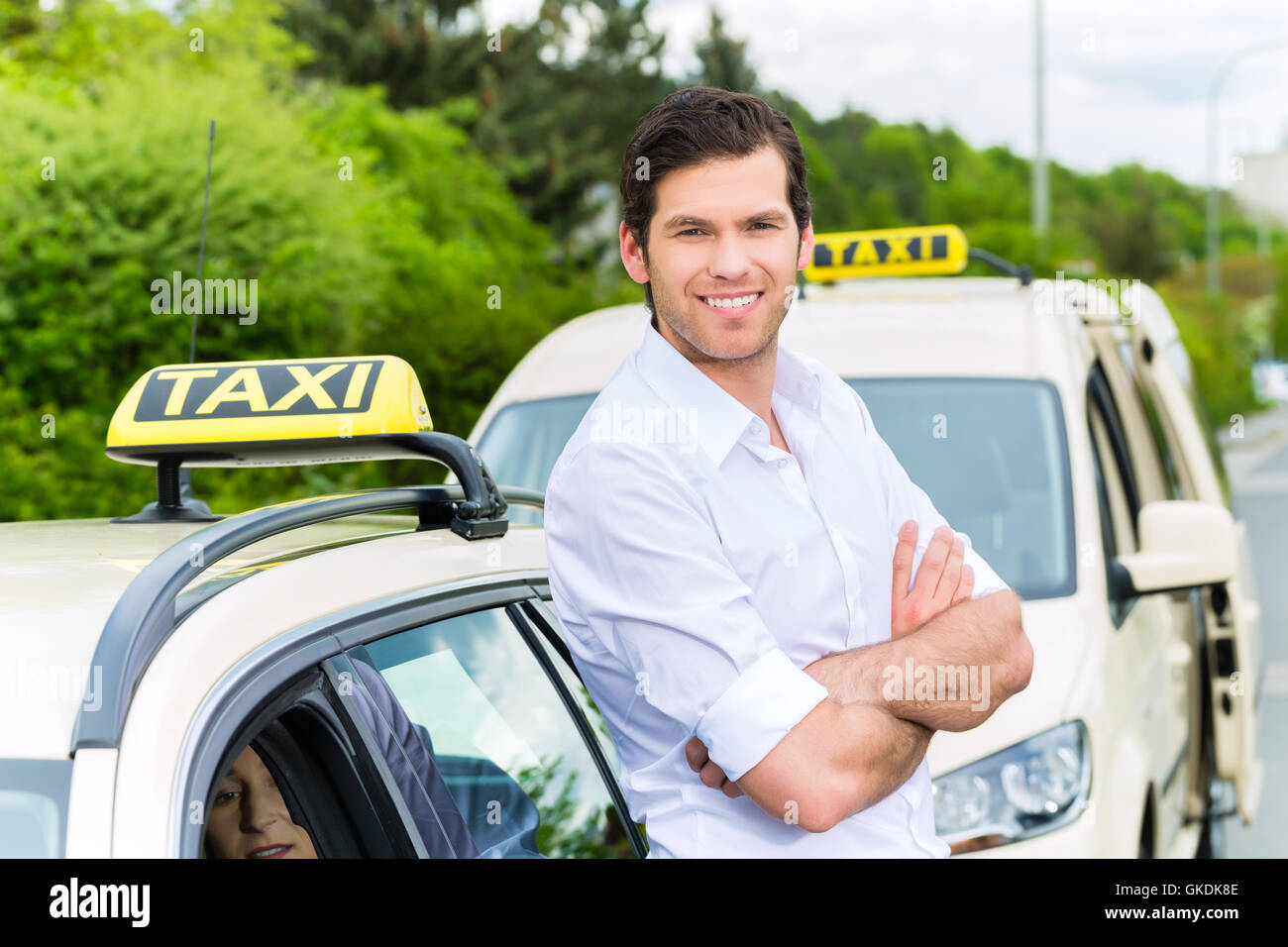 Taxi Taxifahrer als nächstes wartet auf Kunden Stockfoto