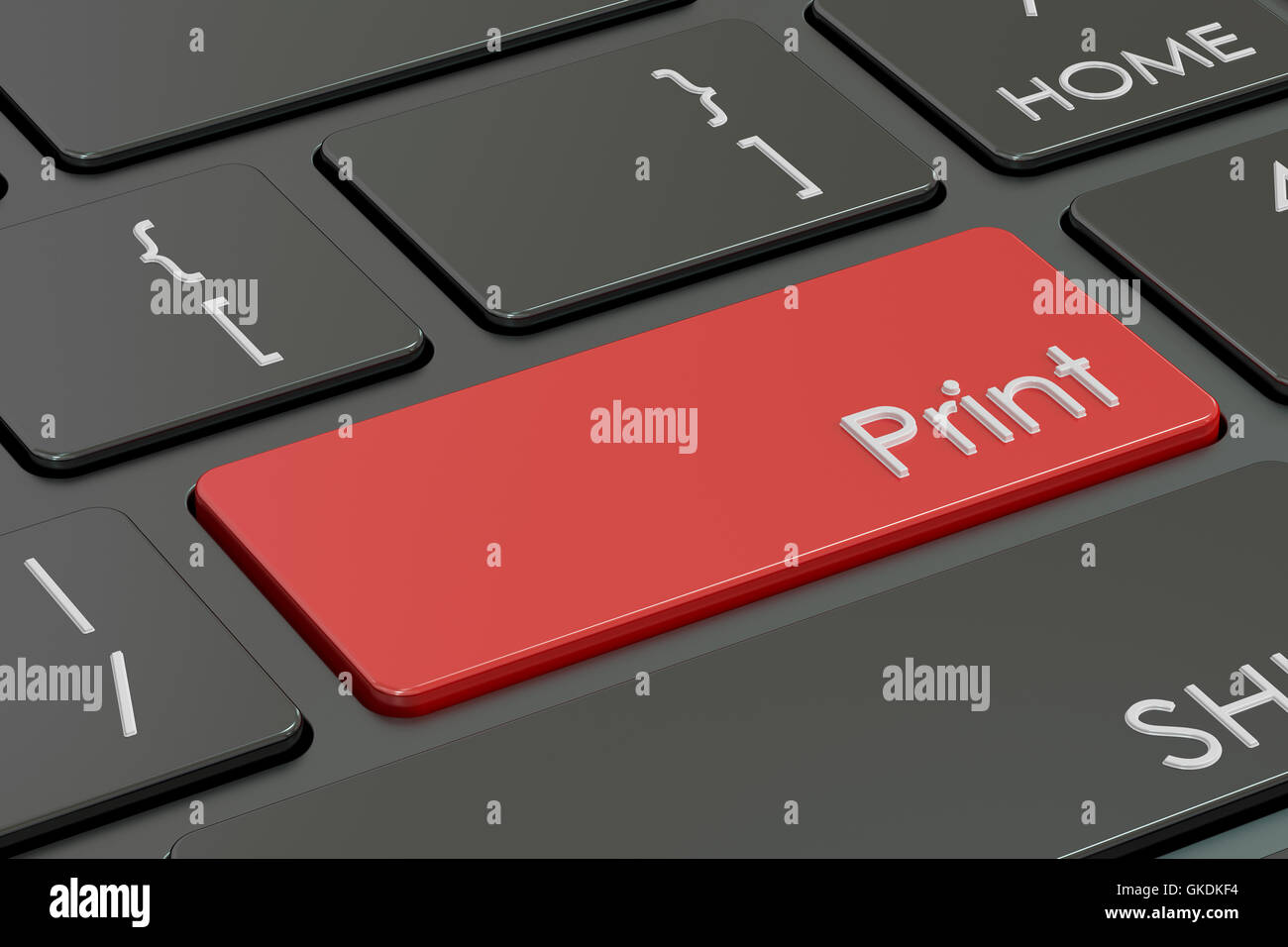 Print-Konzept, rote Hotkey auf der Tastatur. 3D-Rendering Stockfoto