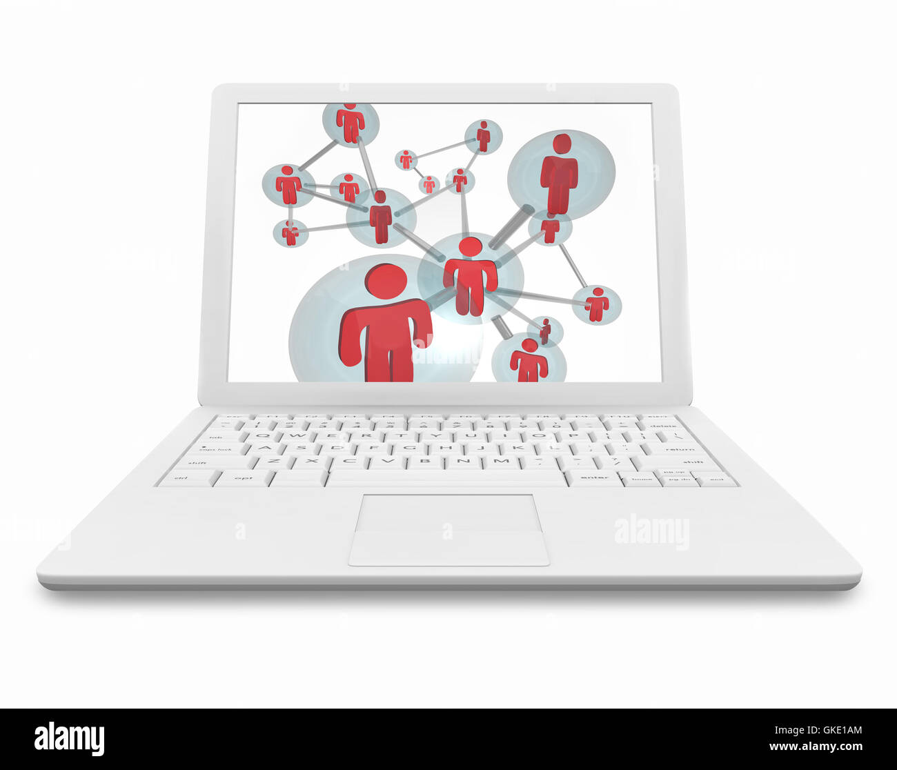 Soziales Netzwerk auf weißen Laptop-Computer Stockfoto