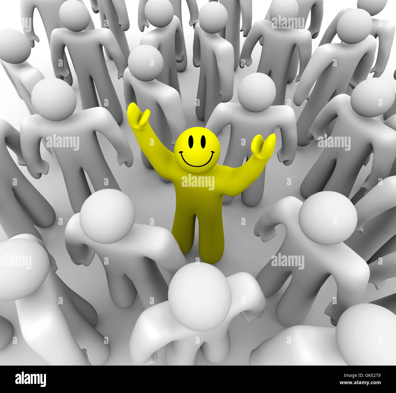 Smiley Face Person herausragen in Menge Stockfoto