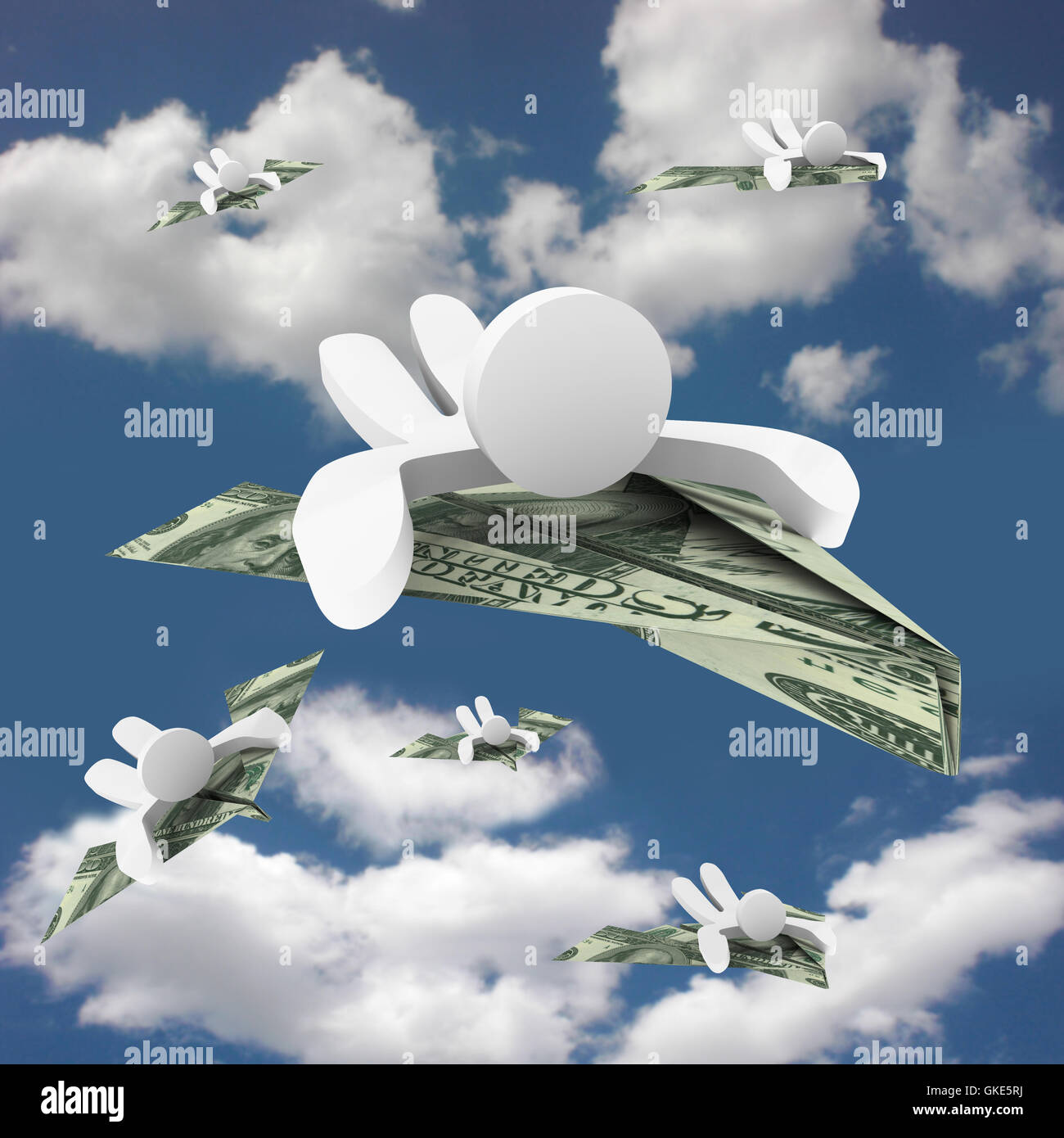 Geld Papierflieger - fliegen zu Reichtum Stockfoto