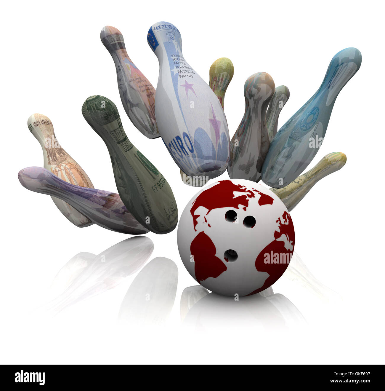 Weltwährungen - Bowling Strike Stockfoto