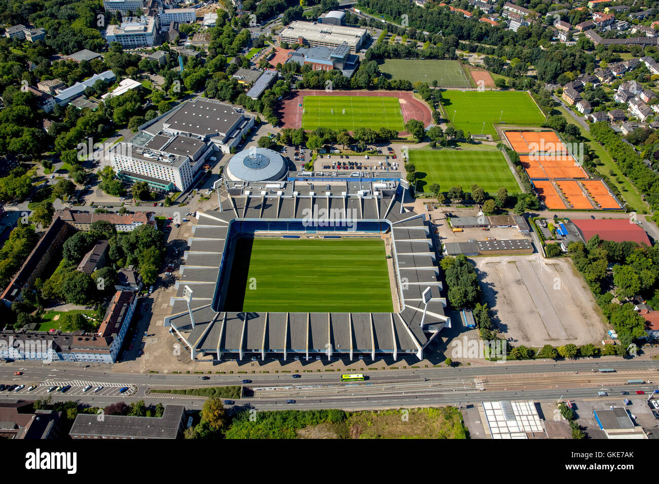 Luftaufnahme, Vonovia-Ruhrstadion, VfL Bochum Stadion Bundesliga, erste Liga, Fußball, Bochum, Ruhrgebiet, Stockfoto